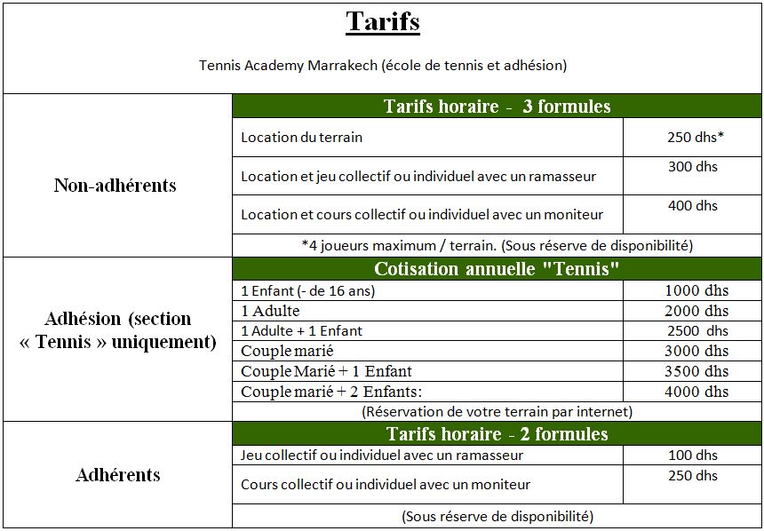 COURS ET ENTRAÎNEMENTS DE TENNIS-LOCATION TENNIS ACADEMY MARRAKECH